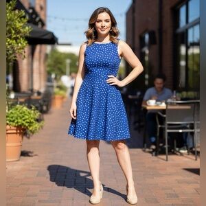 NINE & CO. BLUE POLKA DOT DRESS size 14
